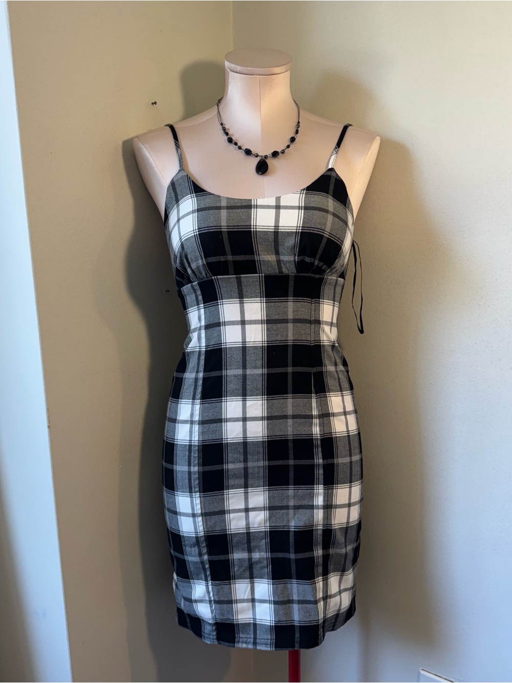 NOBO Black and White Plaid Spaghetti-Strap‎ Mini Dress